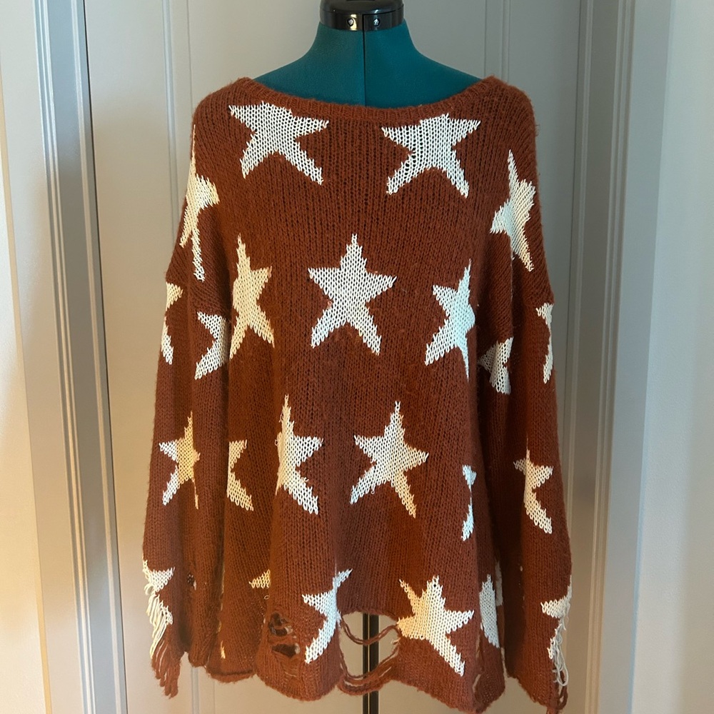 WILDFOX Red/ Brown Star Pattern Sweater